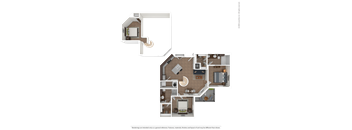 A floor plan of a house with a kitchen, living room, and two bedrooms.