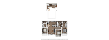 A detailed 3D floor plan of a residential apartment.