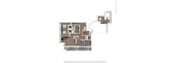 A 3D rendered image of a house layout.