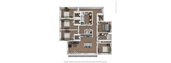 A detailed 3D floor plan of a two-story apartment layout.