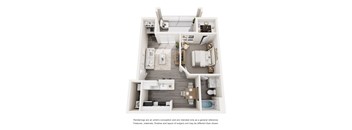 A floor plan of a house with a kitchen, living room, and two bedrooms.