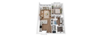 A 11'10" x 10'0" floor plan of a two-bedroom apartment with a living room, kitchen, and bathroom.