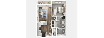 A series of images showing a top-down view of a small apartment layout.
