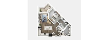 A cutaway view of a house showing the layout of the rooms.