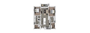 a 3d floor plan of a studio apartment with a bedroom and a living room