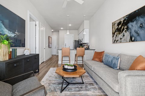 a living room with a couch and a coffee table