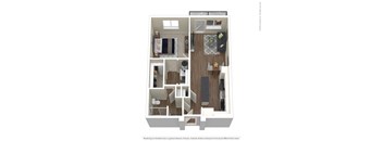 A floor plan of a house with a living room, kitchen, dining room, and bedrooms.