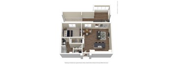 A floor plan of a two-story home with a living room, kitchen, and bedrooms.