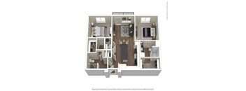 A floor plan of a house with a kitchen, living room, dining room, and two bedrooms.