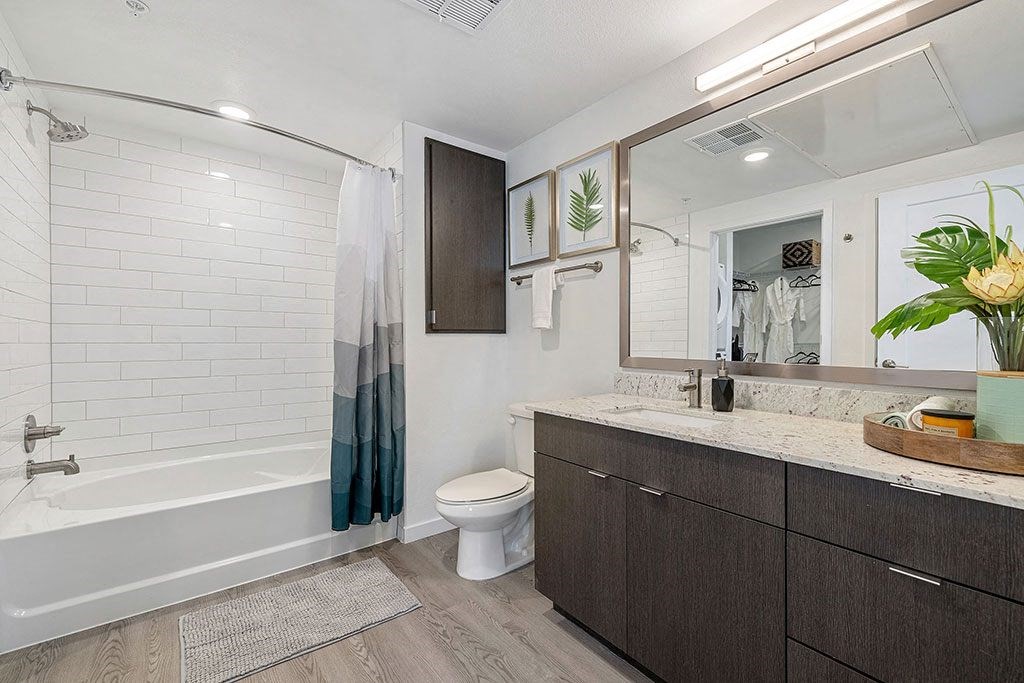 a bathroom with a shower toilet and a sink