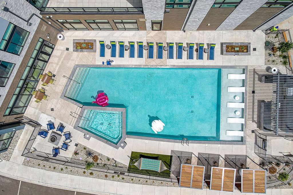 an overhead view of a swimming pool in an office building