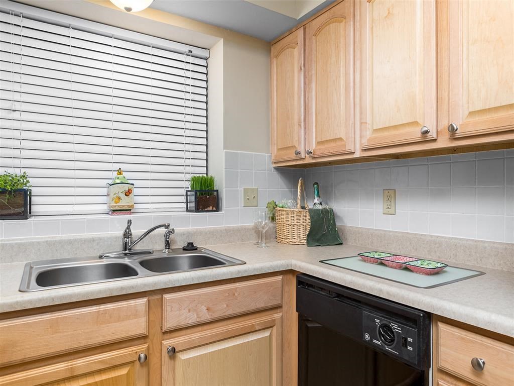 Plenty of counter space and a window with scenic views help make meals less of a chore.