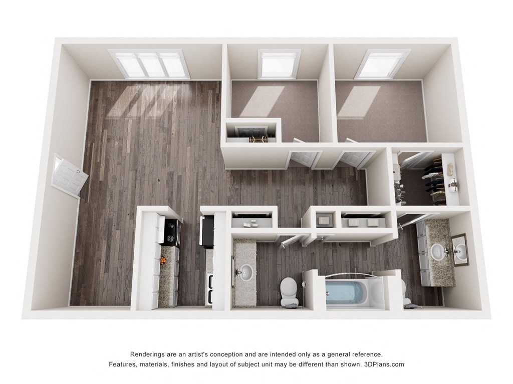 figured floor plan of 1 bedroom with bathroom and living room