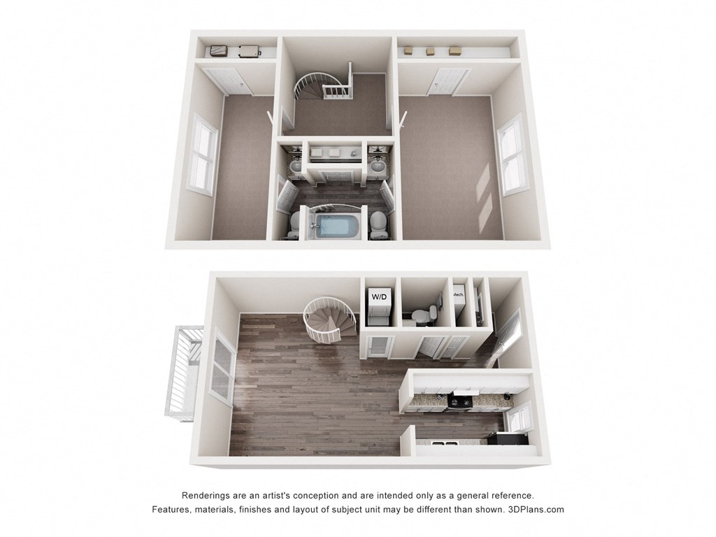 a stylized floor plan with a bedroom and a living room