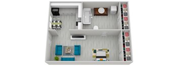 a 1 bedroom floor plan with a bathroom and a living room