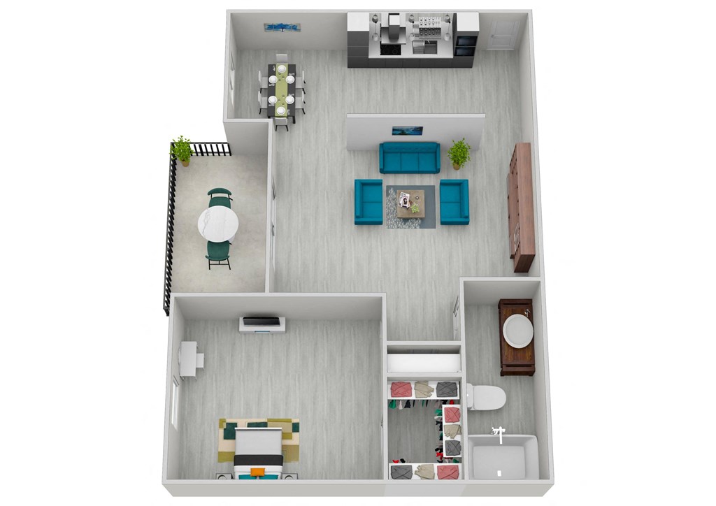 a floor plan of a 1 bedroom floor plan with roommates
