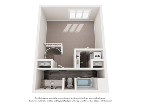 a spacious floor plan with a bedroom and a bathroom