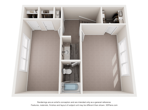 a spacious floor plan with a bathroom and a toilet