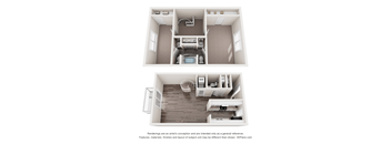 a stylized image of a 1 bedroom floor plan and a 3d floor plan