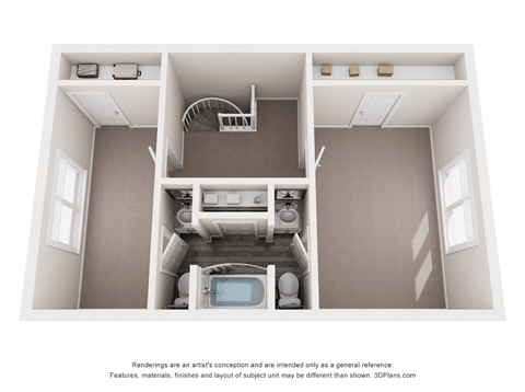 a stylized floor plan of a 2100 sq ft apartment