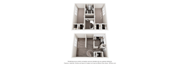 a stylized floor plan with a bedroom and a living room