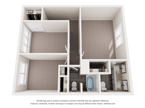 a spacious floor plan with a bedroom and a bathroom