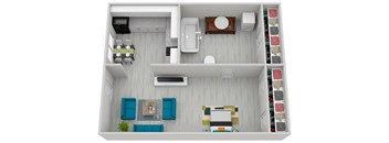 a 1 bedroom floor plan with a bathroom and a living room