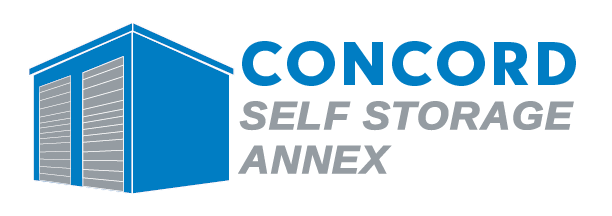 A blue storage unit with the text "CONCORD SELF STORAGE ANNEX" in front of it.
