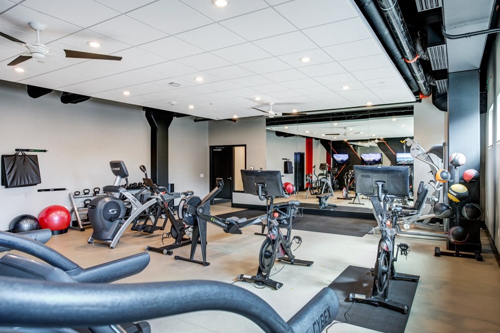 a gym with weights and cardio machines and other exercise equipment