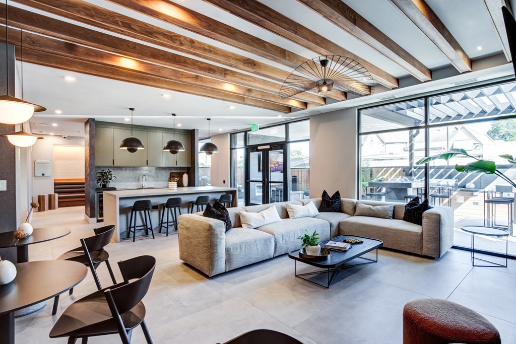 400 Rose Resident Lounge with Fireplace and Seating