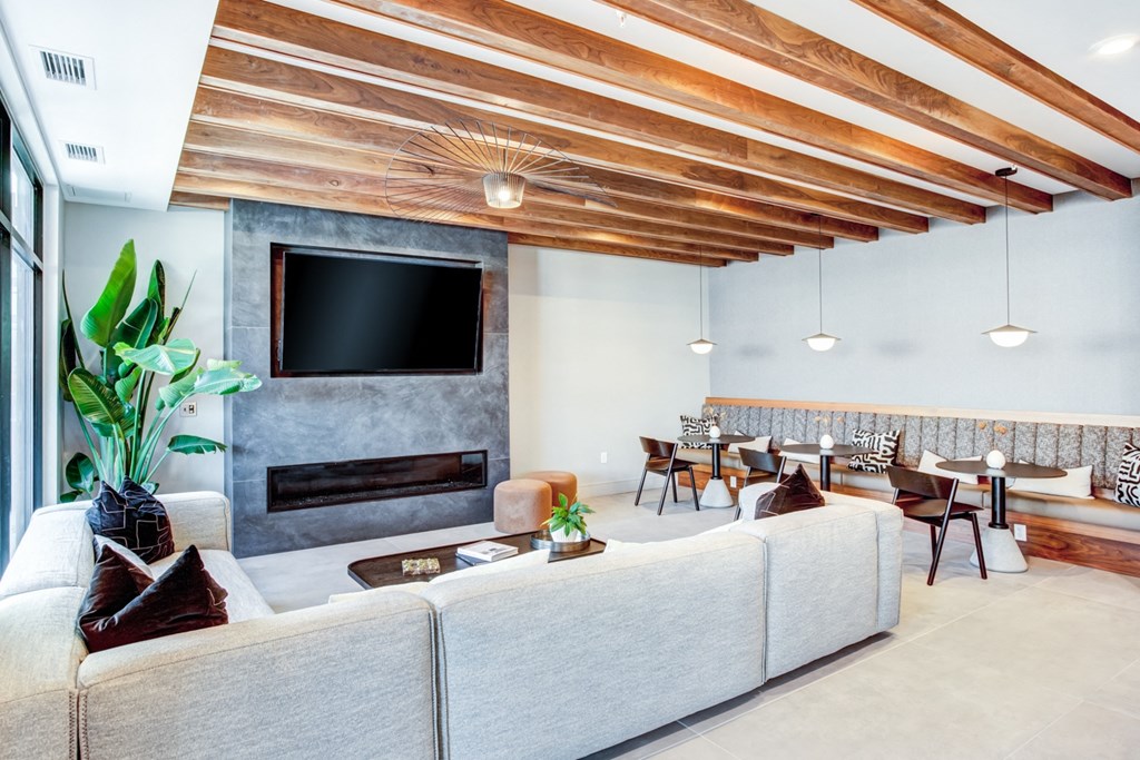 400 Rose Resident Lounge with Fireplace and Seating