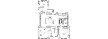 A floor plan of a house with a kitchen, laundry room, and multiple bathrooms.