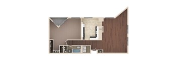 Meridian - 1 Bedroom Floor Plan Layout with 1 Bath and 1,200 square feet at Skyrise Luxury Apartments in Kalamazoo, MI.