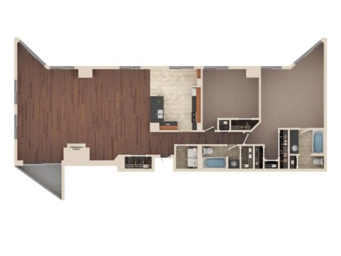 New Yorker - 2 Bedroom Floor Plan Layout with 2 Baths and 1,838 square feet at Skyrise Luxury Apartments in Kalamazoo, MI.
