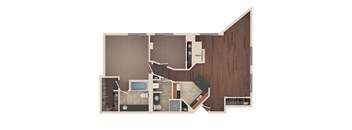 Pinnacle - 2 Bedroom Floor Plan Layout with 2 Baths and 1,177 square feet at Skyrise Luxury Apartments in Kalamazoo, MI.