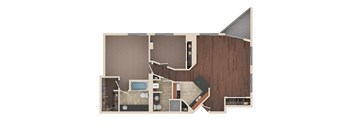 Skyliner - 2 Bedroom Floor Plan Layout with 2 Baths and 1,177 square feet at Skyrise Luxury Apartments in Kalamazoo, MI.