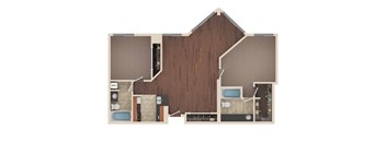 Sunrise - 2 Bedroom Floor Plan Layout with 2 Baths and 1,181 square feet at Skyrise Luxury Apartments in Kalamazoo, MI.