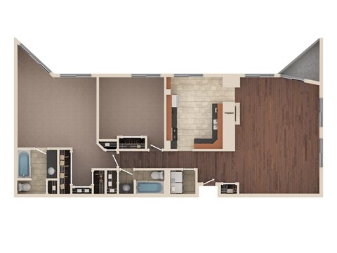 Tiffany - 2 Bedroom Floor Plan Layout with 2 Baths and 1,486 square feet at Skyrise Luxury Apartments in Kalamazoo, MI.