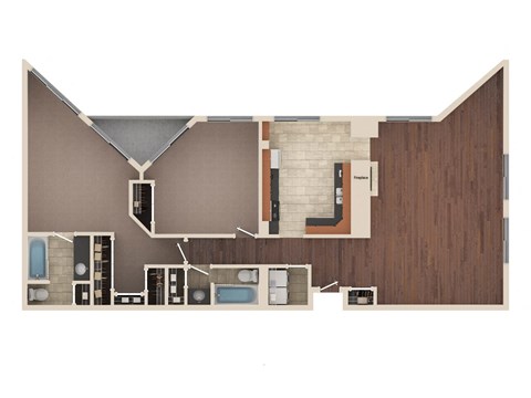 Zenith - 2 Bedroom Floor Plan Layout with 2 Baths and 1,581 square feet at Skyrise Luxury Apartments in Kalamazoo, MI.
