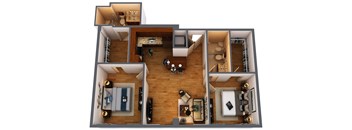 Market - 2 Bedroom Floor Plan Layout with 2 Bath and 1,069 square feet at Terrace Flats Apartments in Muskegon, MI.