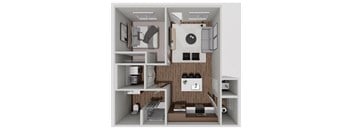 B1A One Bedroom One Bathroom 3D Floorplan at Solhaven Grand Chute, Appleton