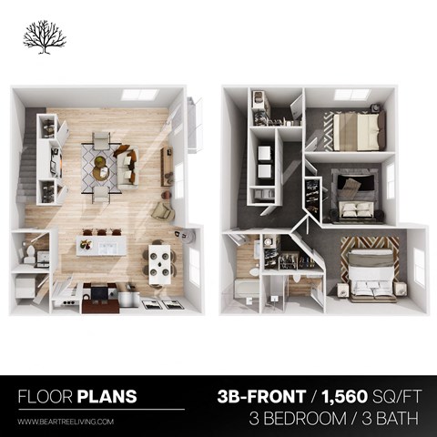 A3 Bed 3 Bath Townhouse at The Residences Apartments at Bear Tree, DeForest, Wisconsin