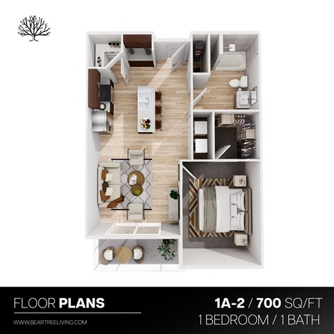 1A-2 700 SQ/FT 1 Bed 1 Bath Floor Plan at The Residences Apartments at Bear Tree, DeForest, WI 53532