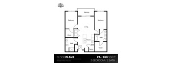 a floor plan of two bedrooms with a bathroom and a closet