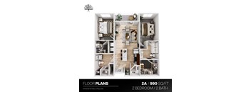 2 Bed 2 Bath Floor Plan at The Residences Apartments at Bear Tree, DeForest, Wisconsin