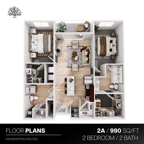2 Bed 2 Bath Floor Plan at The Residences Apartments at Bear Tree, DeForest, Wisconsin