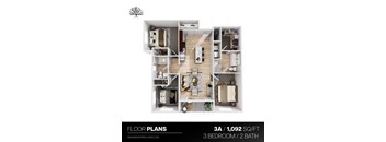 3 Bed 2 Bath Floor Plan at The Residences Apartments at Bear Tree, DeForest, WI 53532