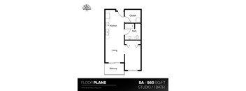 a floor plan of a 555 sq ft floor plan with a bedroom and a bathroom