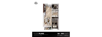Studio 1 Bath Floor Plan at The Residences Apartments at Bear Tree, DeForest, WI 53532
