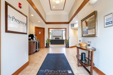The lobby of The Preserver at Prairie Creek.